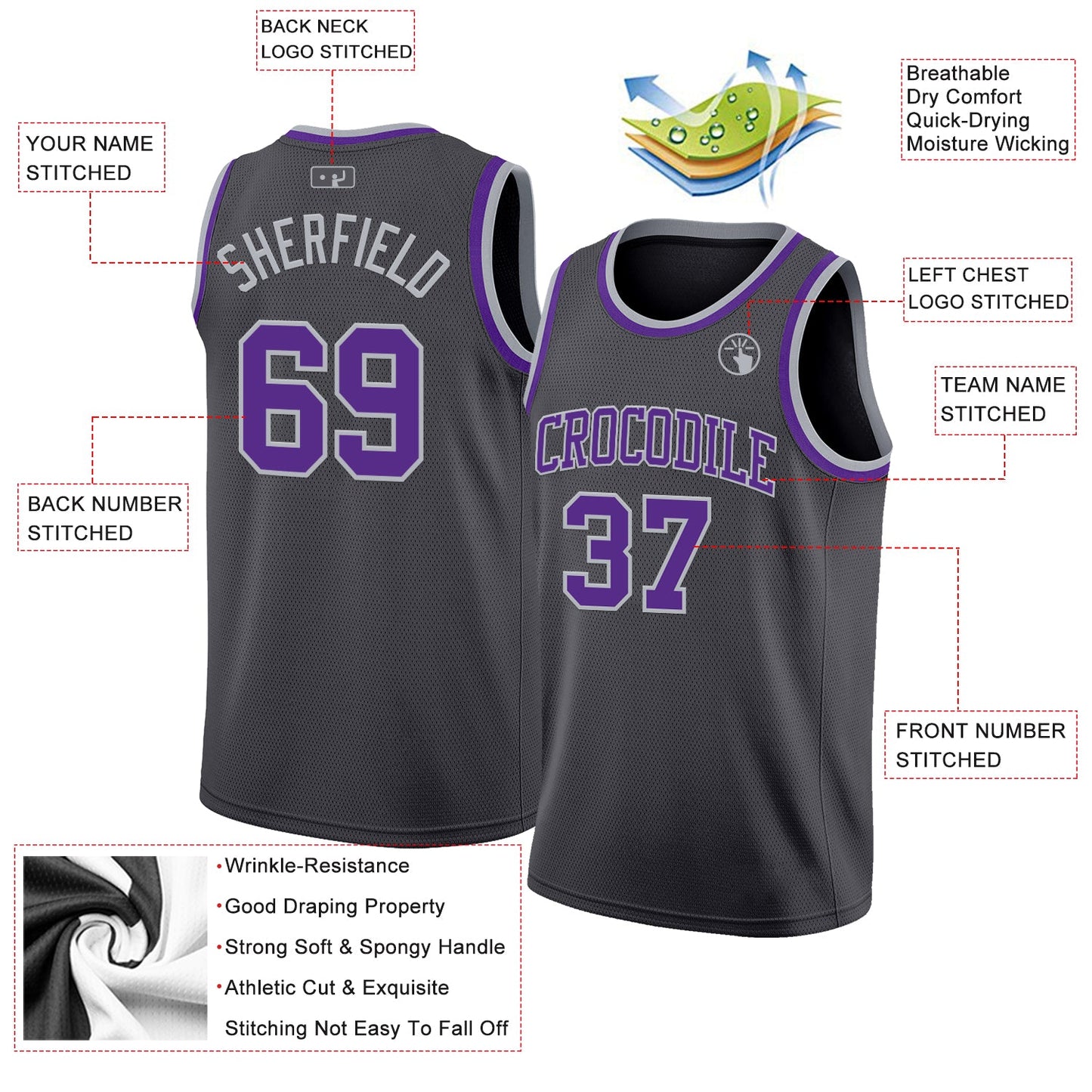 Custom Steel Gray Purple-Gray Authentic Basketball Jersey Limited