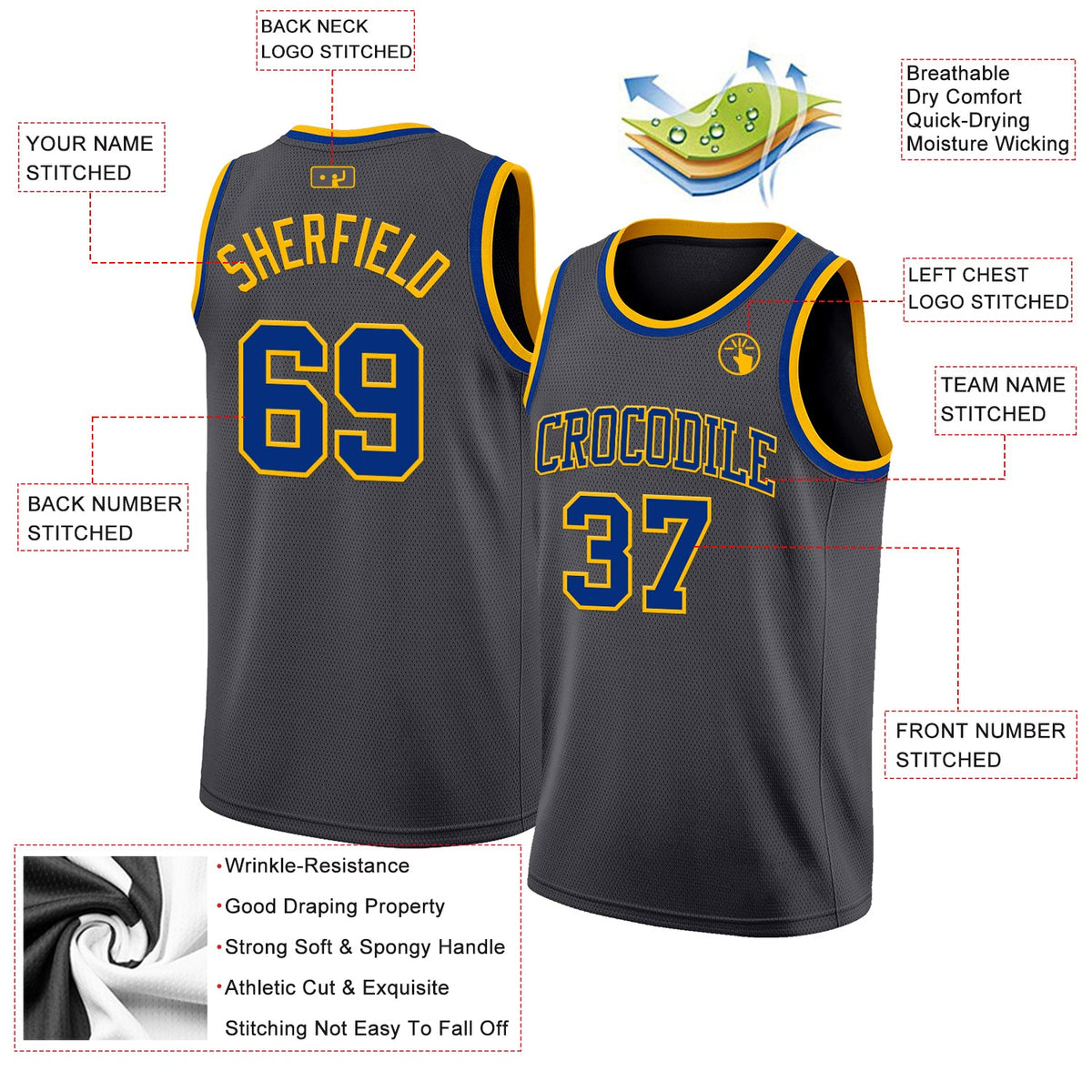 Custom Steel Gray Royal-Gold Authentic Basketball Jersey Limited