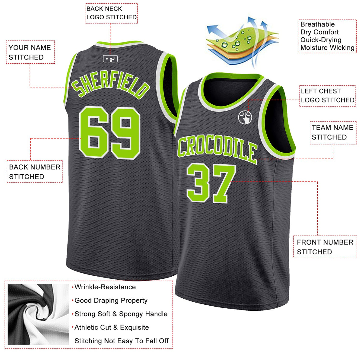 Custom Steel Gray Neon Green-White Authentic Basketball Jersey Limited