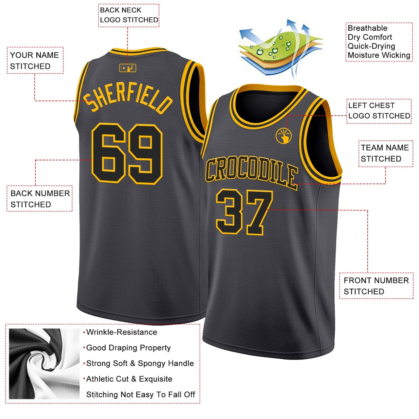Custom Steel Gray Black-Gold Authentic Basketball Jersey Limited