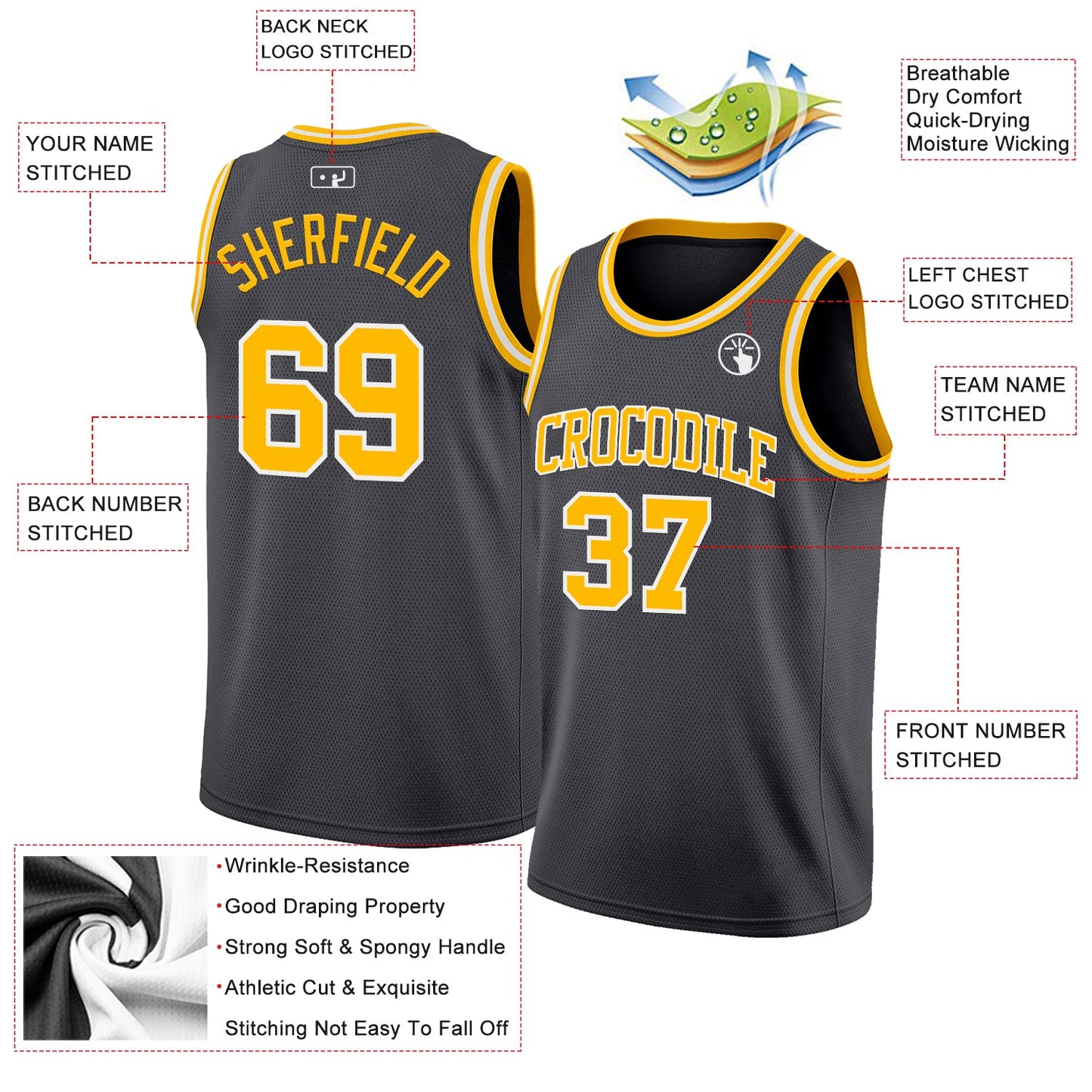 Custom Steel Gray Gold-White Authentic Basketball Jersey Limited