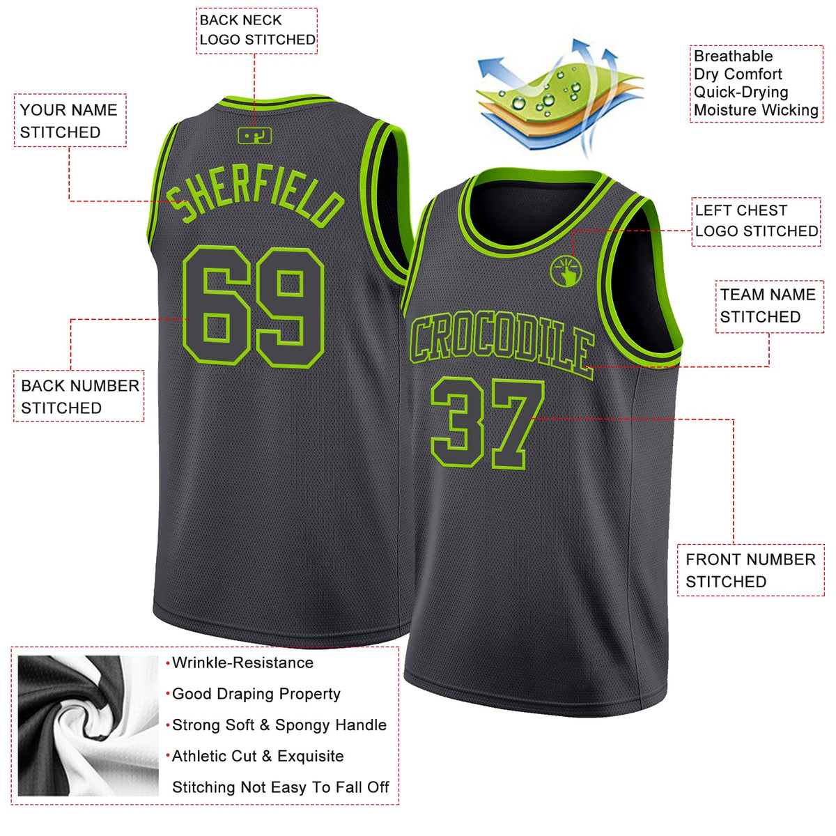 Custom Steel Gray Neon Green Authentic Basketball Jersey Limited