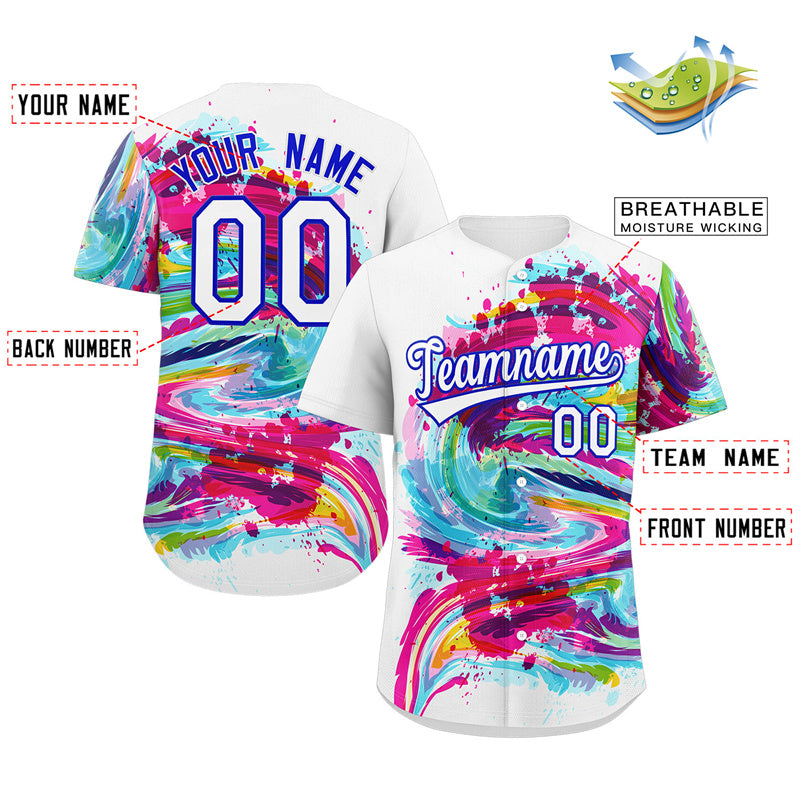 Custom White Royal-Pink Graffiti Pattern Authentic Baseball Jersey Limited