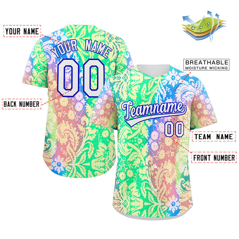 Custom Teal White-Royal Graffiti Pattern Authentic Baseball Jersey Limited