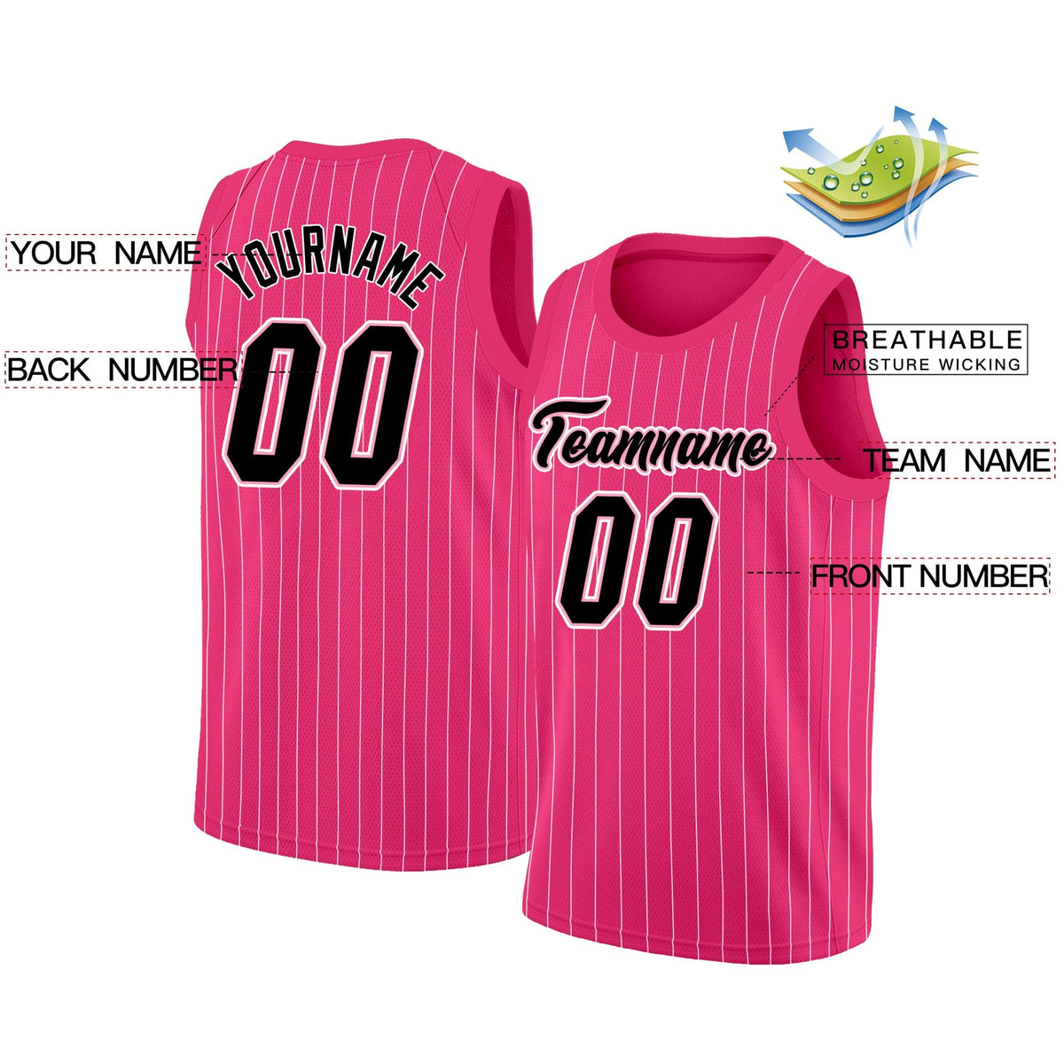 Custom Pink Black Pink Stripe Fashion Tops Men Casual Basketball Jersey Limited