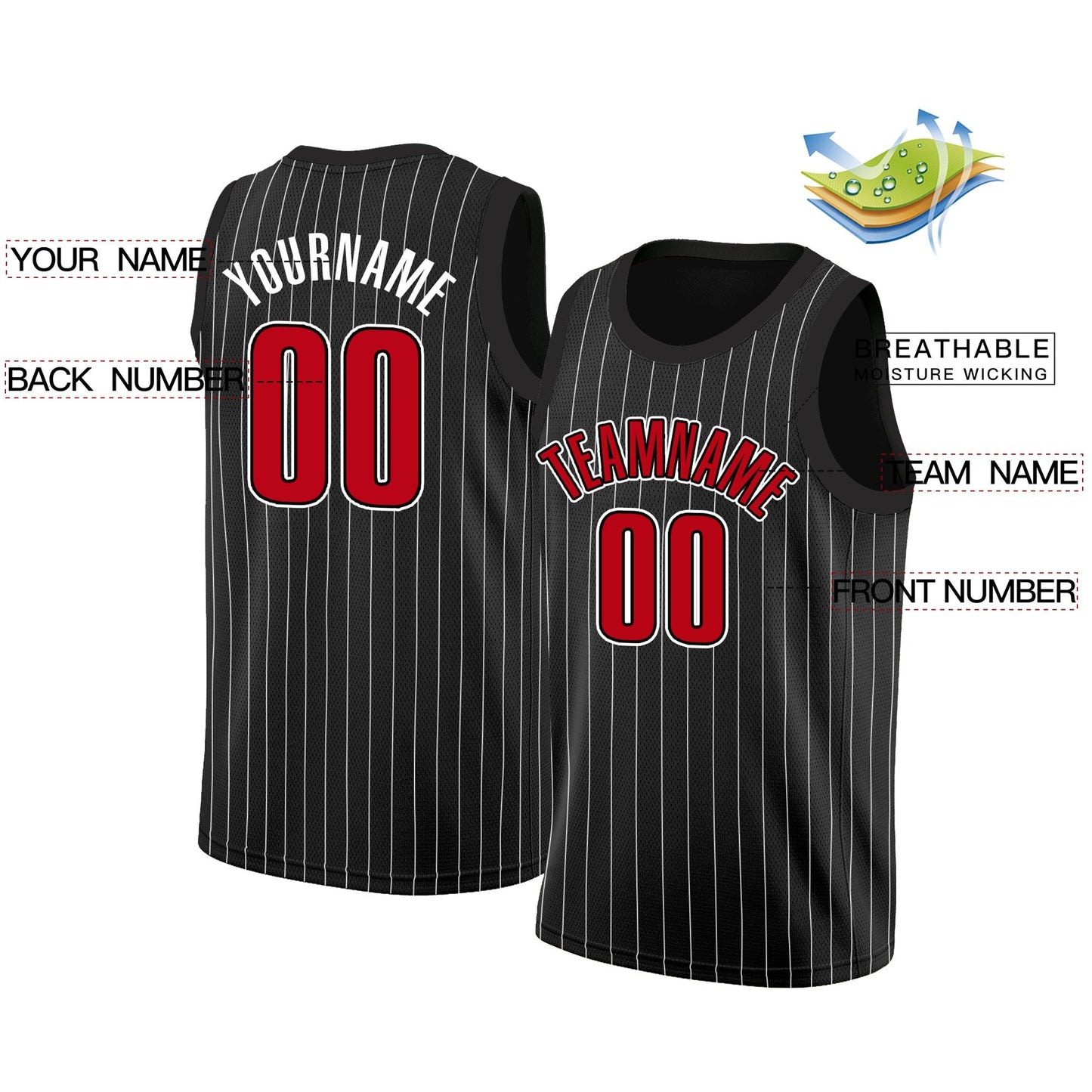 Custom Black Red-White Stripe Fashion Tops Breathable Basketball Jersey Limited