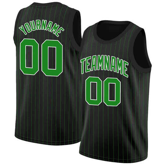 Custom Black Green-White Stripe Fashion Tops Breathable Basketball Jersey