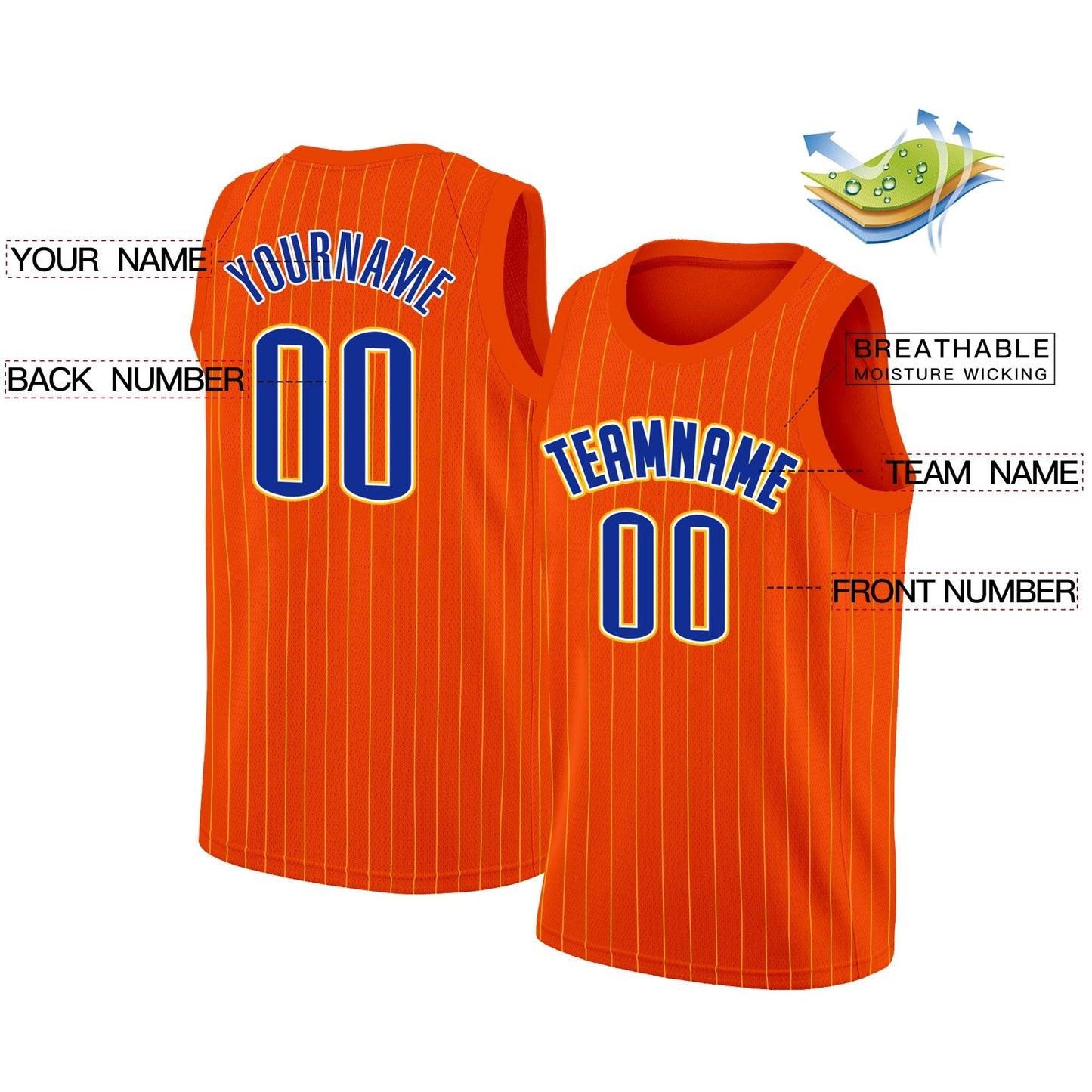 Custom Orange Royal-Yellow Stripe Fashion Tops Men/Boy Basketball Jersey Limited