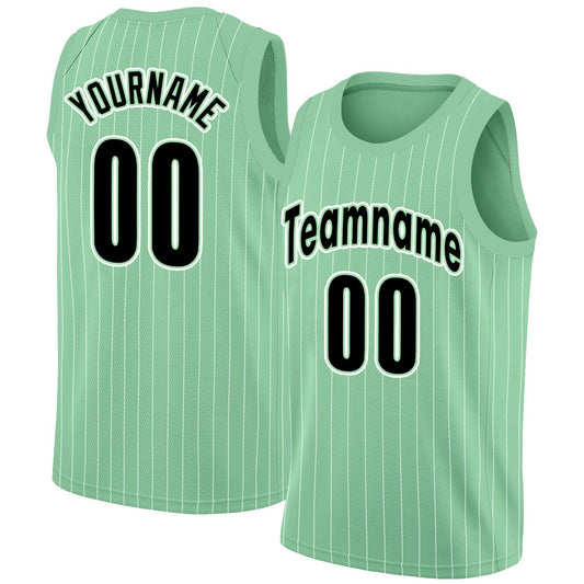 Custom Green Black-White Stripe Fashion Tops Men Casual Basketball Jersey