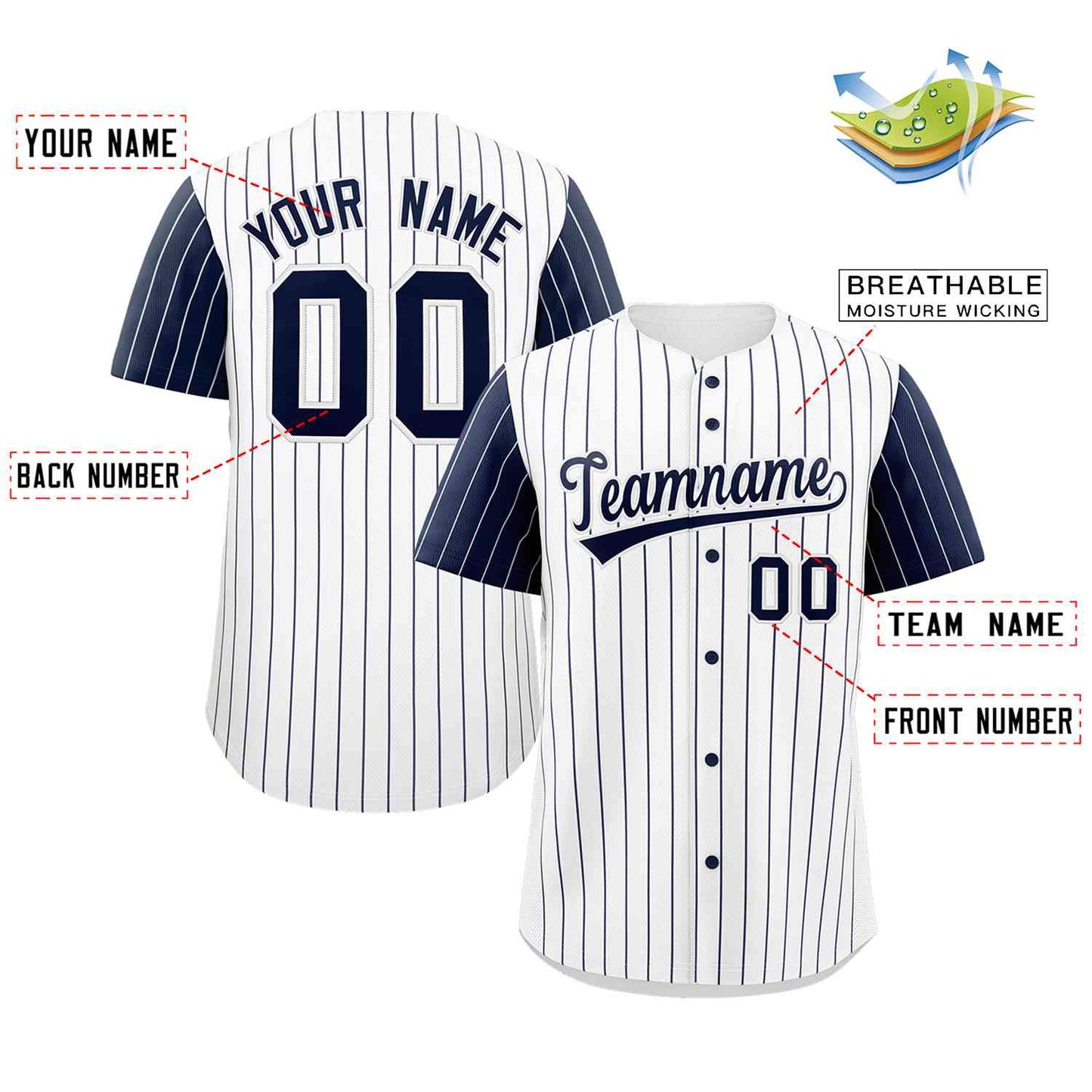 Custom White Navy Stripe Fashion Raglan Sleeves Authentic Baseball Jersey Limited