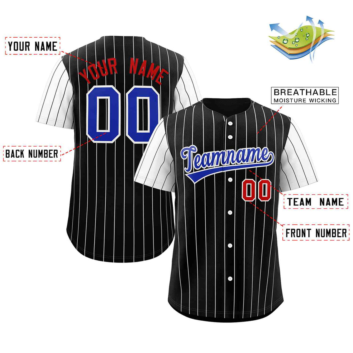 Custom Black Royal-White Stripe Fashion Raglan Sleeves Authentic Baseball Jersey Limited