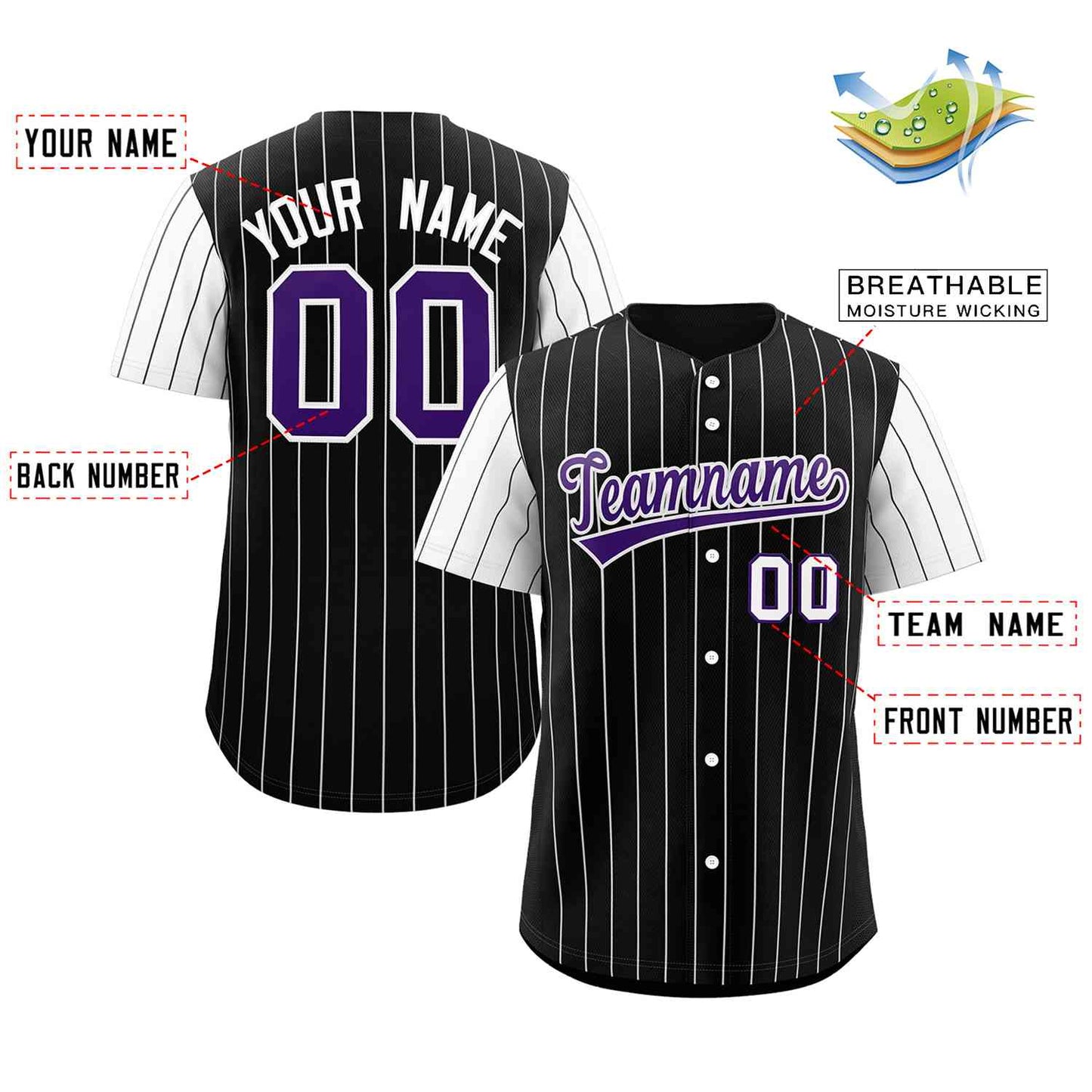 Custom Black Purple-White Stripe Fashion Raglan Sleeves Authentic Baseball Jersey Limited