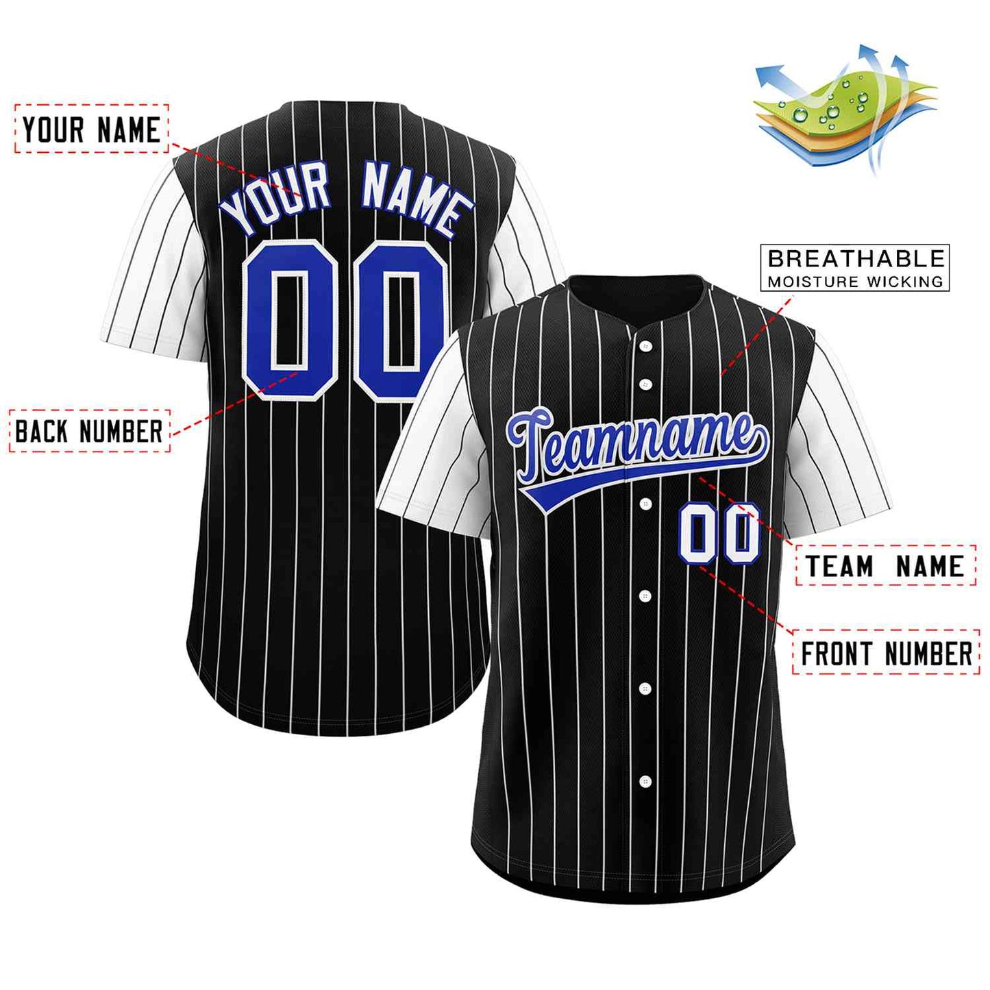 Custom Black Royal-White Stripe Fashion Raglan Sleeves Authentic Baseball Jersey Limited