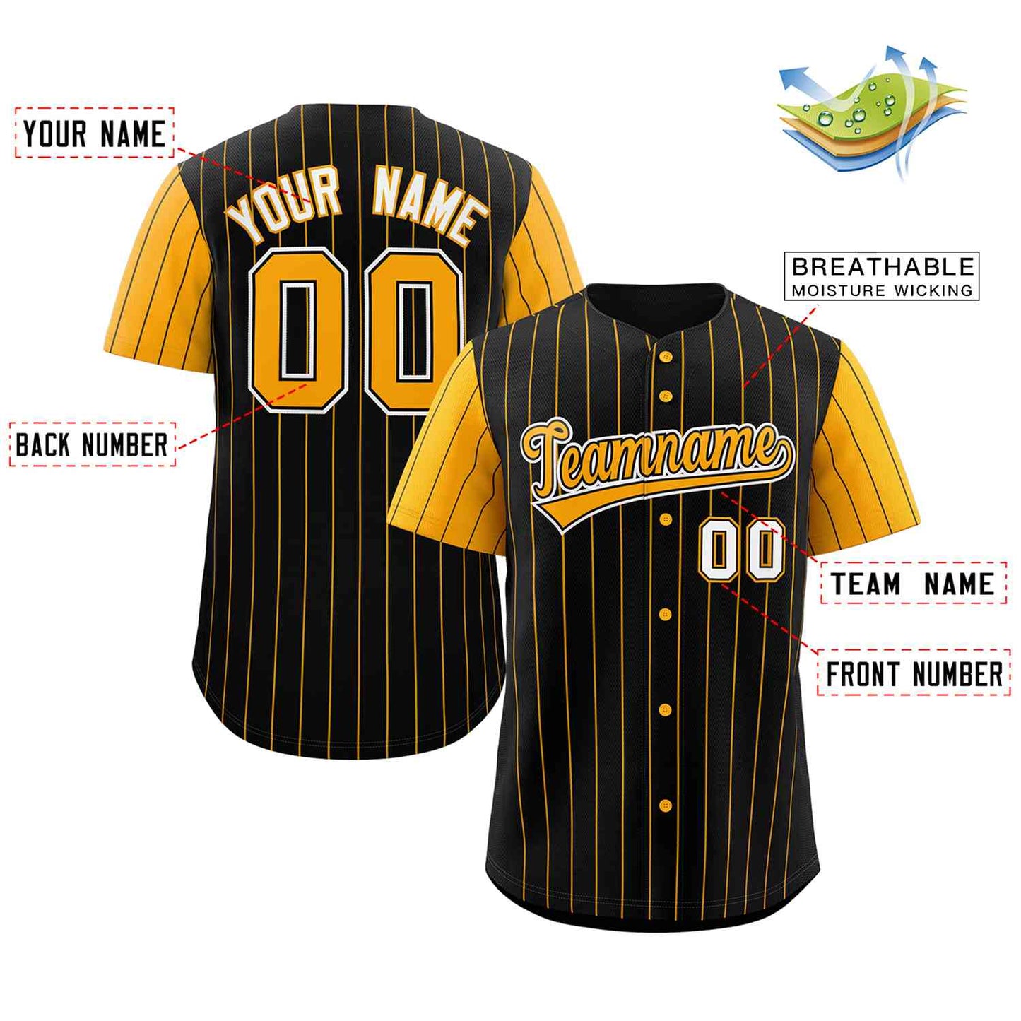 Custom Black Yellow-White Stripe Fashion Raglan Sleeves Authentic Baseball Jersey Limited