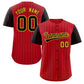 Custom Red Black-Gold Stripe Fashion Raglan Sleeves Authentic Baseball Jersey