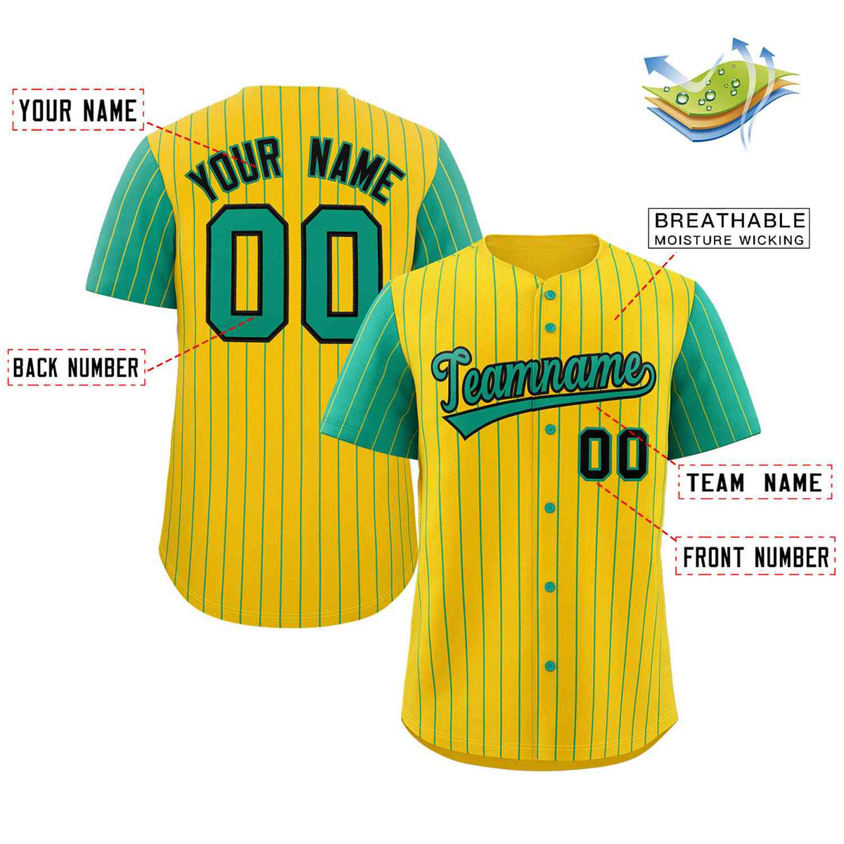 Custom Gold Teal-Black Stripe Fashion Raglan Sleeves Authentic Baseball Jersey Limited