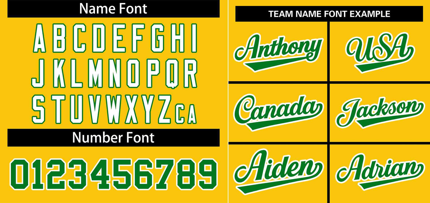 Custom Gold Kelly Green-White Stripe Fashion Raglan Sleeves Authentic Baseball Jersey Limited