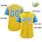 Custom Gold Powder Blue-White Stripe Fashion Raglan Sleeves Authentic Baseball Jersey Limited