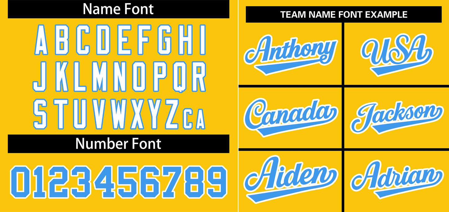 Custom Gold Powder Blue-White Stripe Fashion Raglan Sleeves Authentic Baseball Jersey Limited