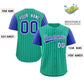 Custom Teal Royal-White Stripe Fashion Raglan Sleeves Authentic Baseball Jersey Limited
