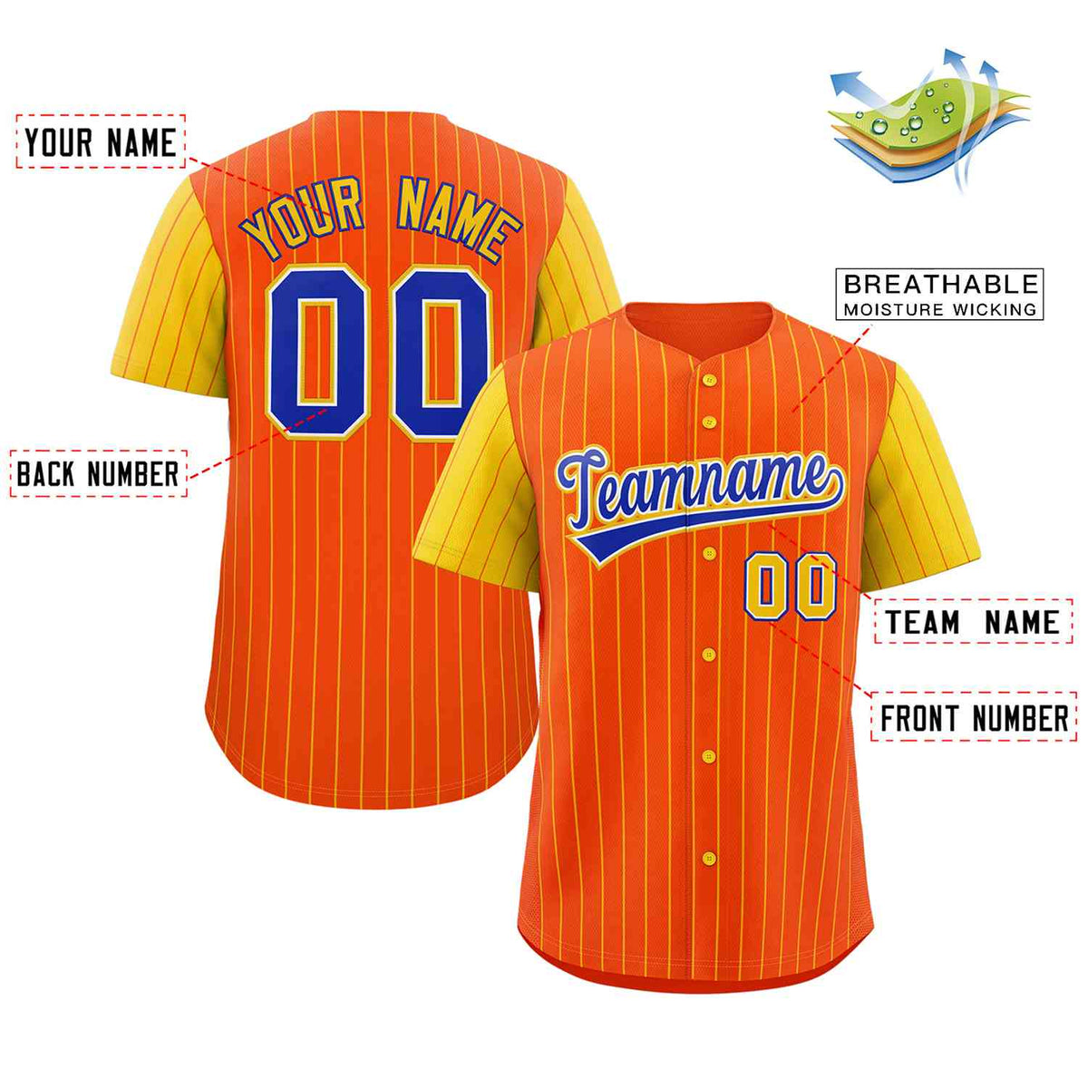 Custom Orange Royal-White Stripe Fashion Raglan Sleeves Authentic Baseball Jersey Limited