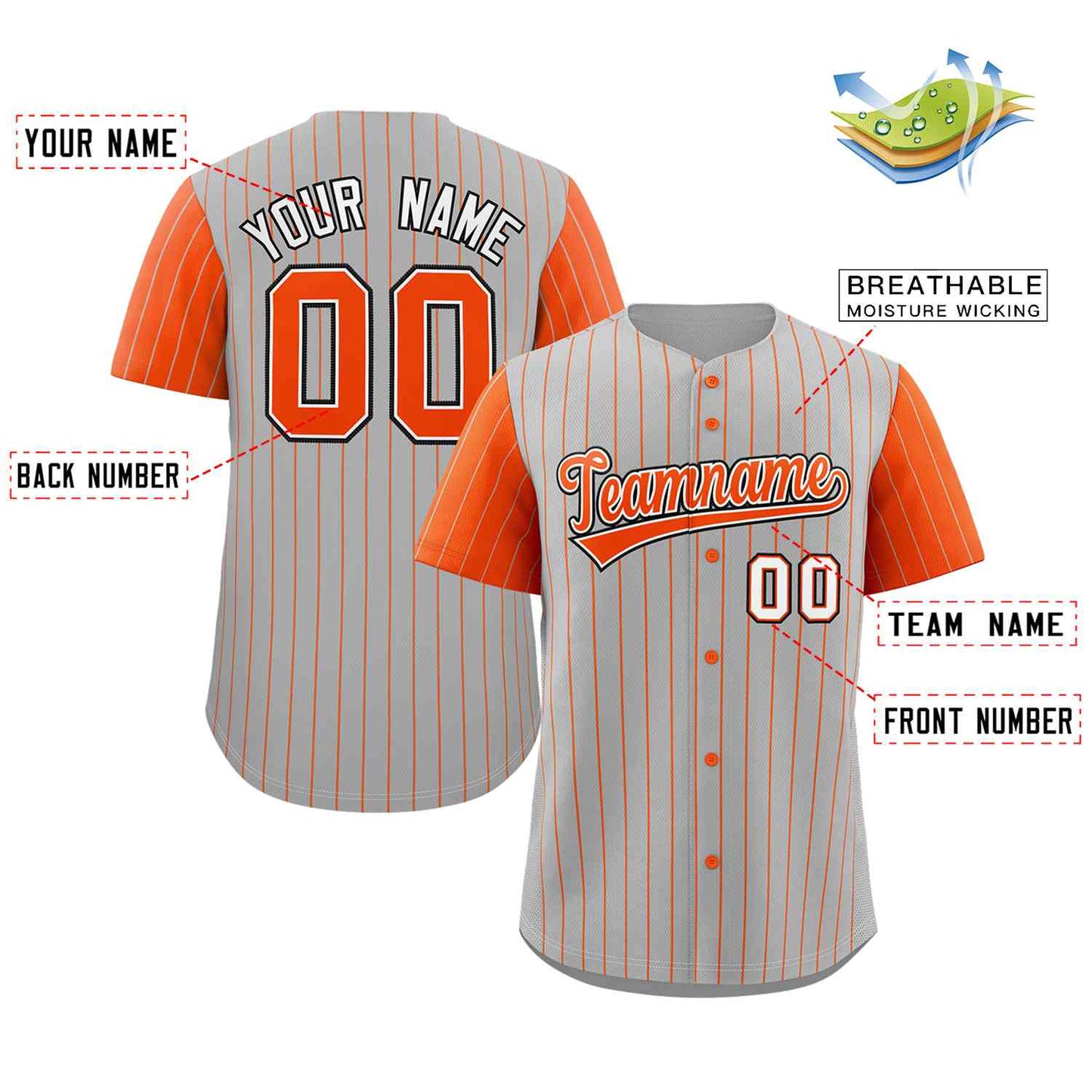 Custom Gray Orange-White Stripe Fashion Raglan Sleeves Authentic Baseball Jersey Limited