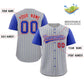 Custom Gray Royal-White Stripe Fashion Raglan Sleeves Authentic Baseball Jersey Limited