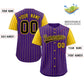 Custom Purple Black-Gold Stripe Fashion Raglan Sleeves Authentic Baseball Jersey Limited