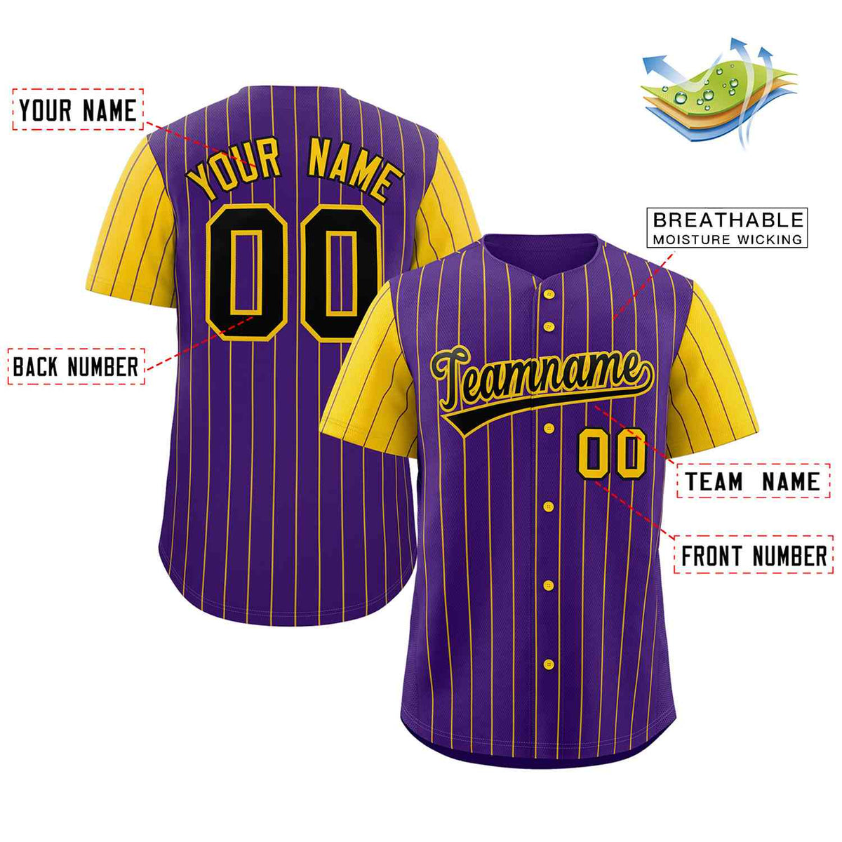 Custom Purple Black-Gold Stripe Fashion Raglan Sleeves Authentic Baseball Jersey Limited
