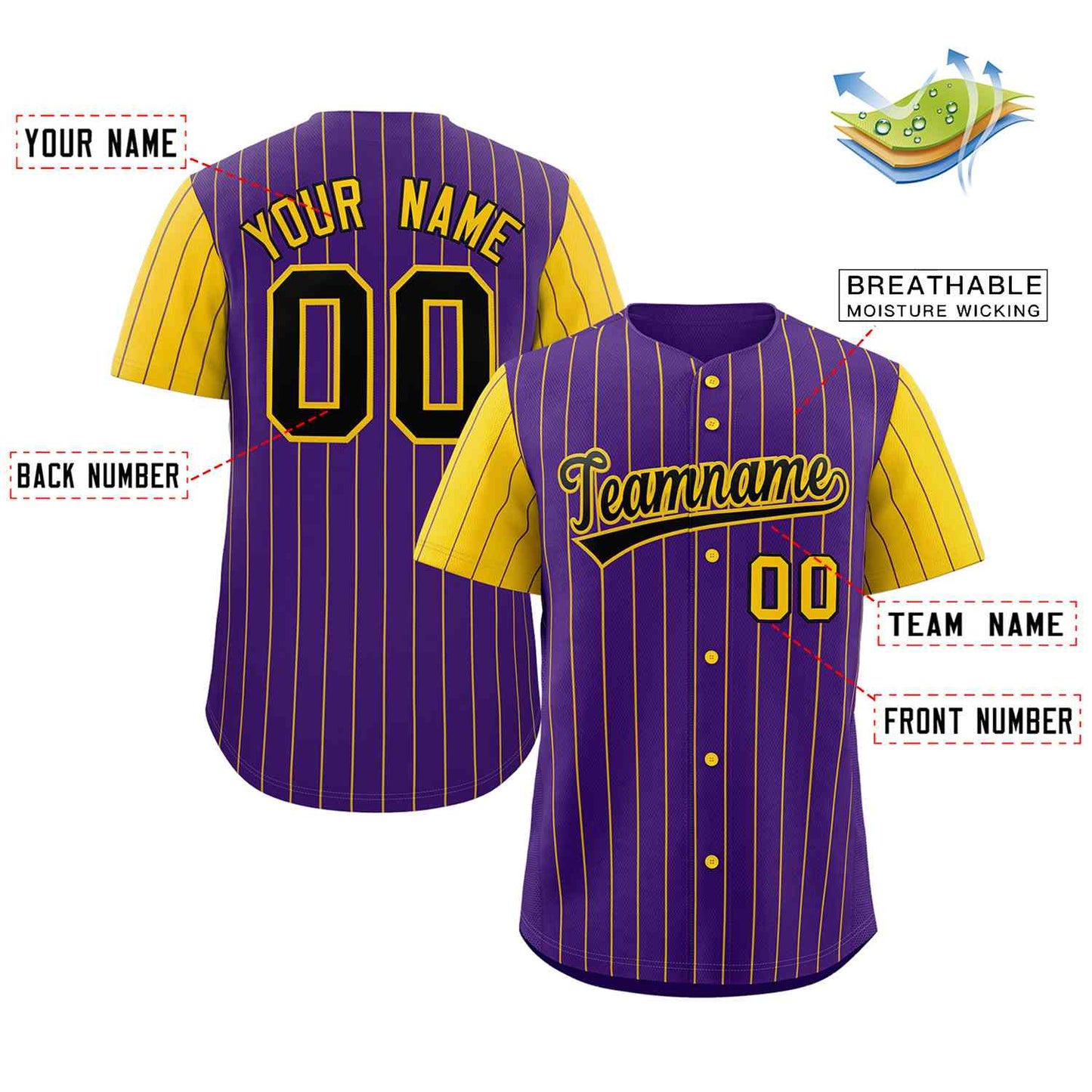 Custom Purple Black-Gold Stripe Fashion Raglan Sleeves Authentic Baseball Jersey Limited