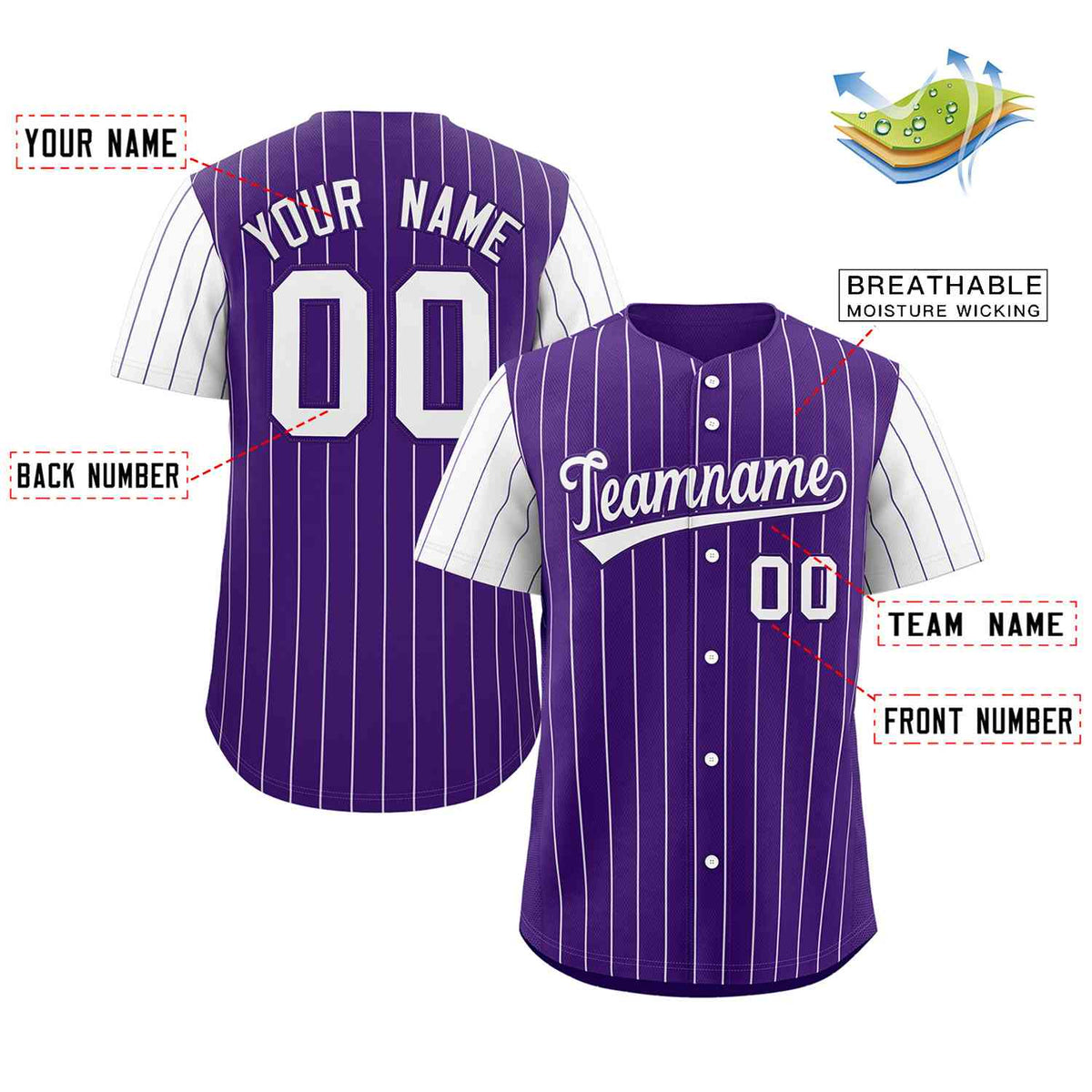 Custom Purple White Stripe Fashion Raglan Sleeves Authentic Baseball Jersey Limited