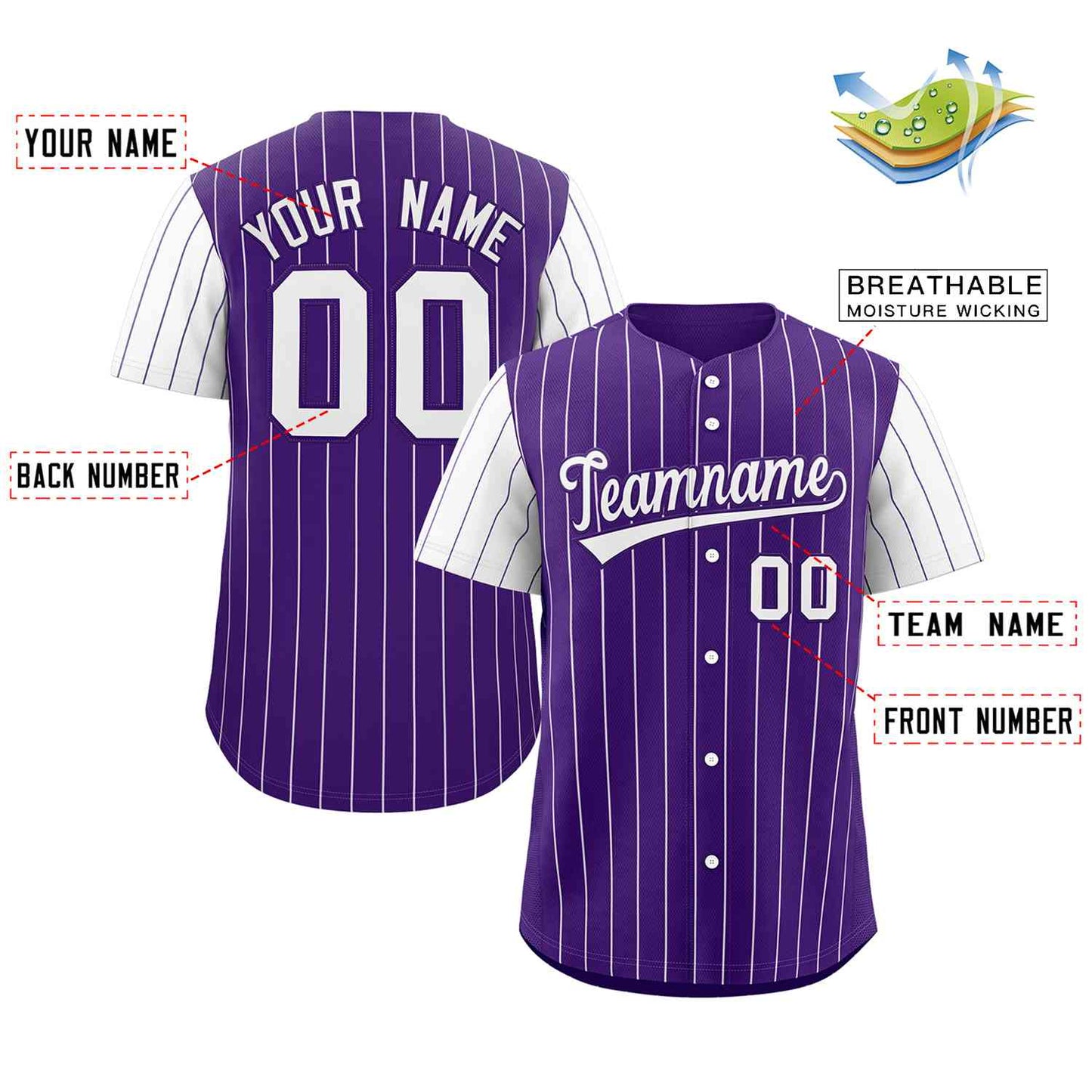 Custom Purple White Stripe Fashion Raglan Sleeves Authentic Baseball Jersey Limited