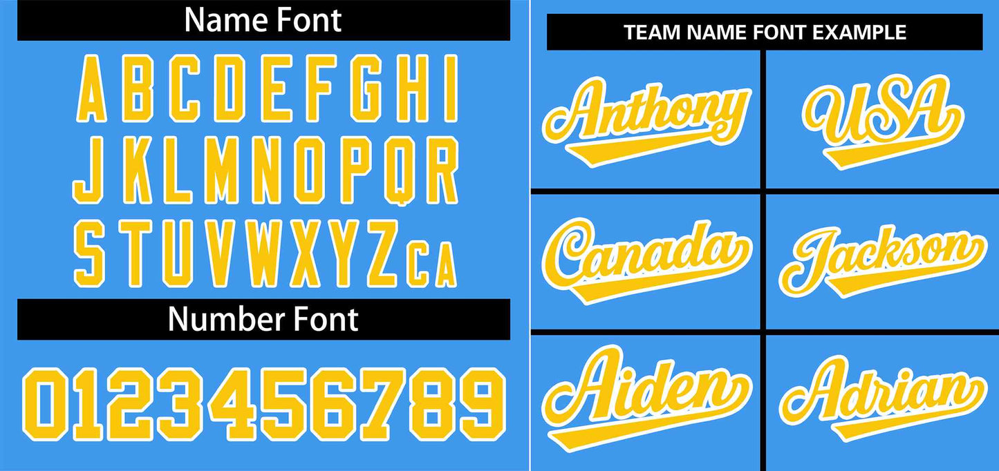 Custom Powder Blue Gold-White Stripe Fashion Raglan Sleeves Authentic Baseball Jersey Limited