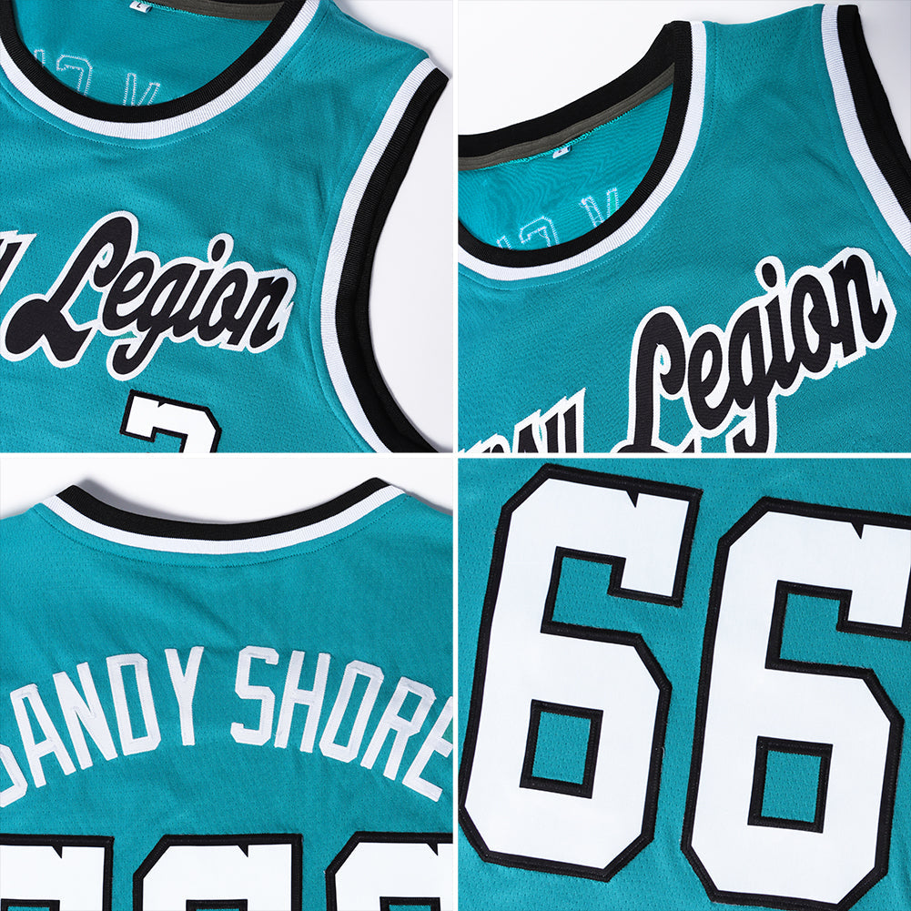 Custom Teal White-Gold Authentic Throwback Basketball Jersey Limited