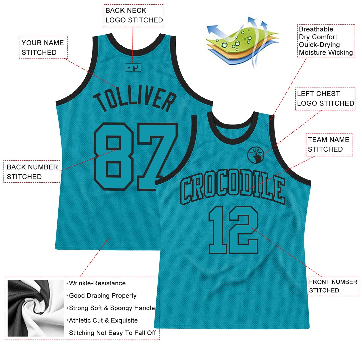 Custom Teal Teal-Black Authentic Throwback Basketball Jersey Limited