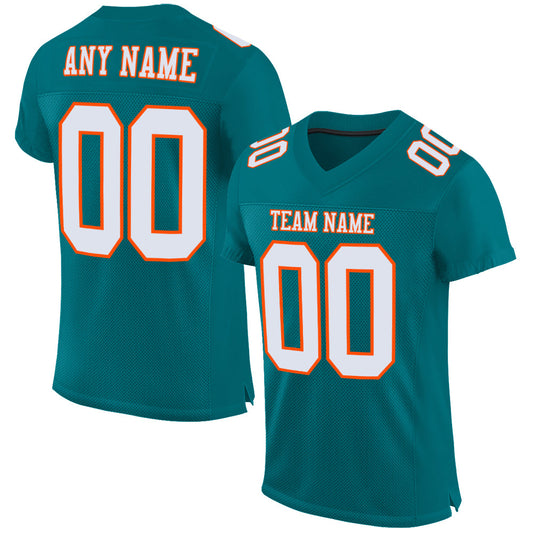 Custom Teal White-Orange Mesh Authentic Football Jersey Limited