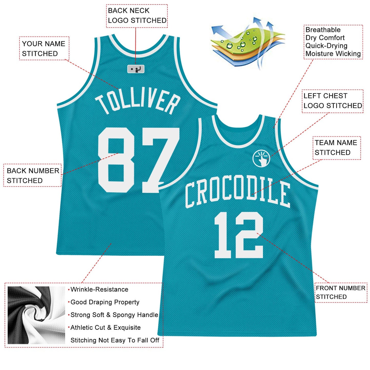Custom Teal White Authentic Throwback Basketball Jersey Limited