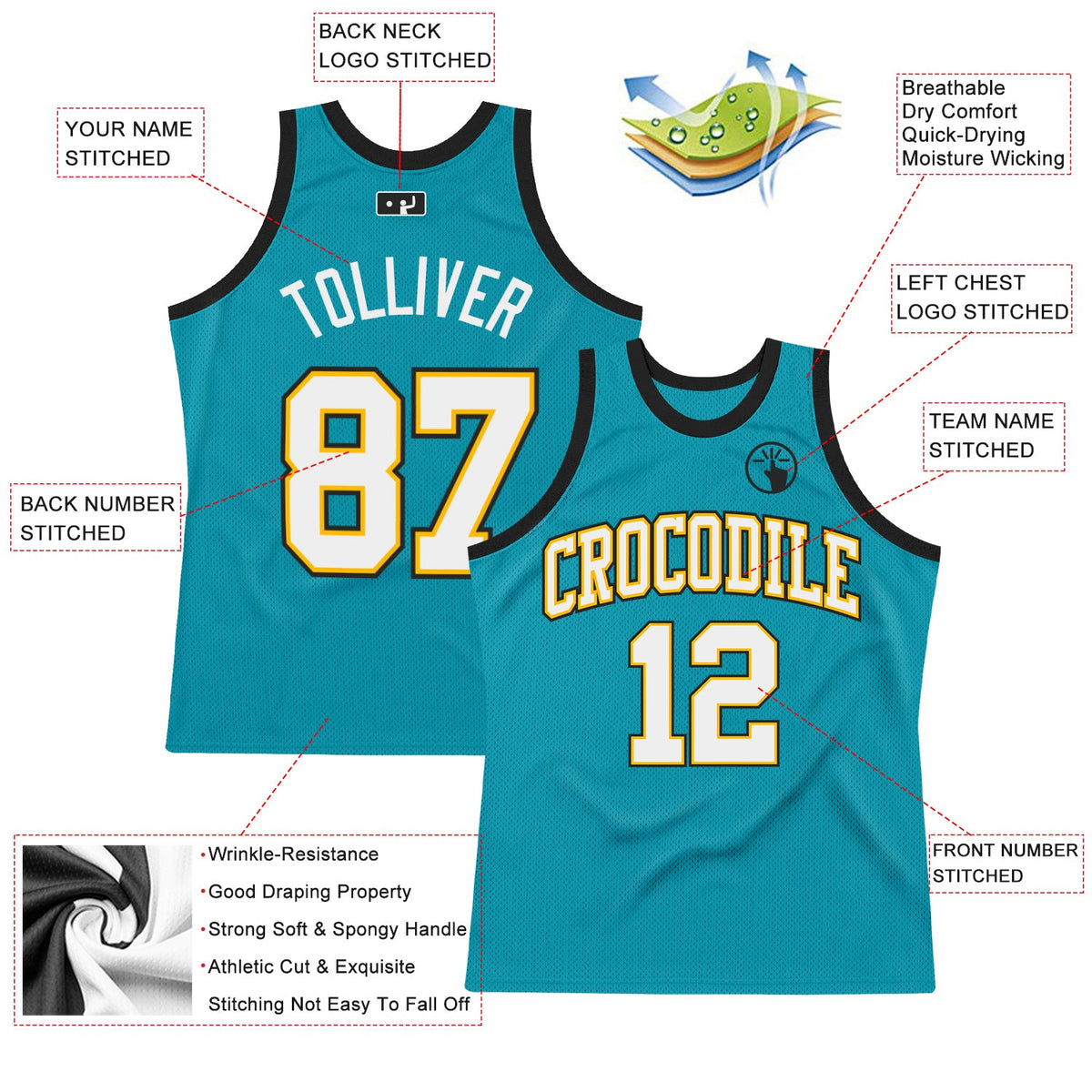 Custom Teal White Gold-Black Authentic Throwback Basketball Jersey Limited