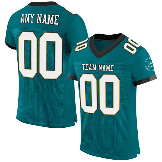 Custom Teal White Old Gold-Black Mesh Authentic Football Jersey Limited