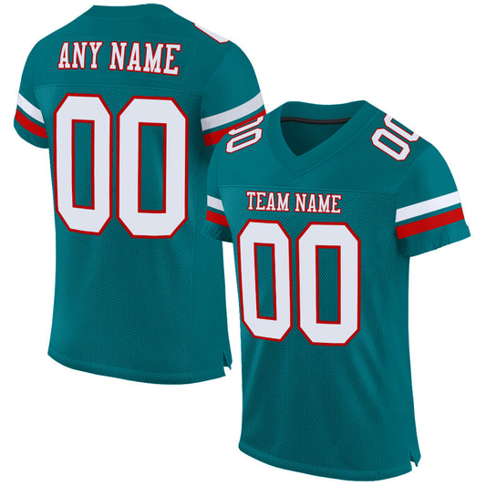 Custom Teal White-Red Mesh Authentic Football Jersey Limited