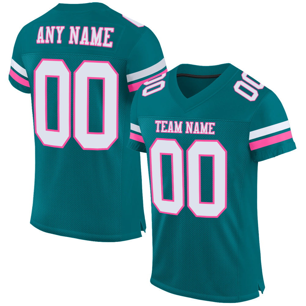 Custom Teal White-Pink Mesh Authentic Football Jersey Limited