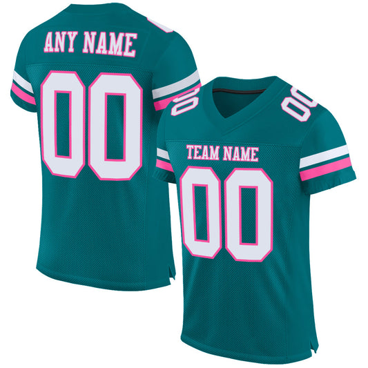 Custom Teal White-Pink Mesh Authentic Football Jersey Limited