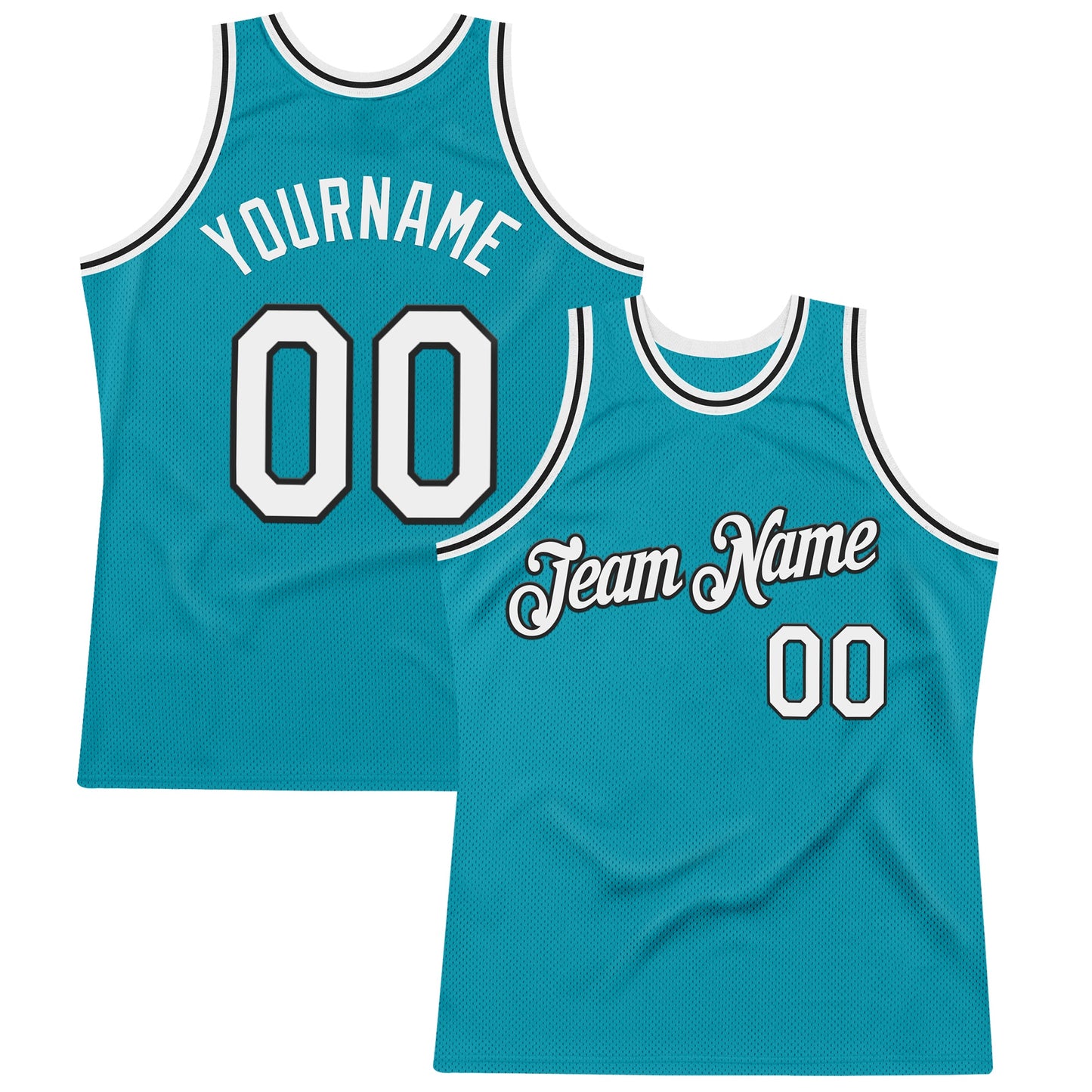 Custom Teal White-Black Authentic Throwback Basketball Jersey