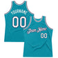 Custom Teal White-Navy Authentic Throwback Basketball Jersey