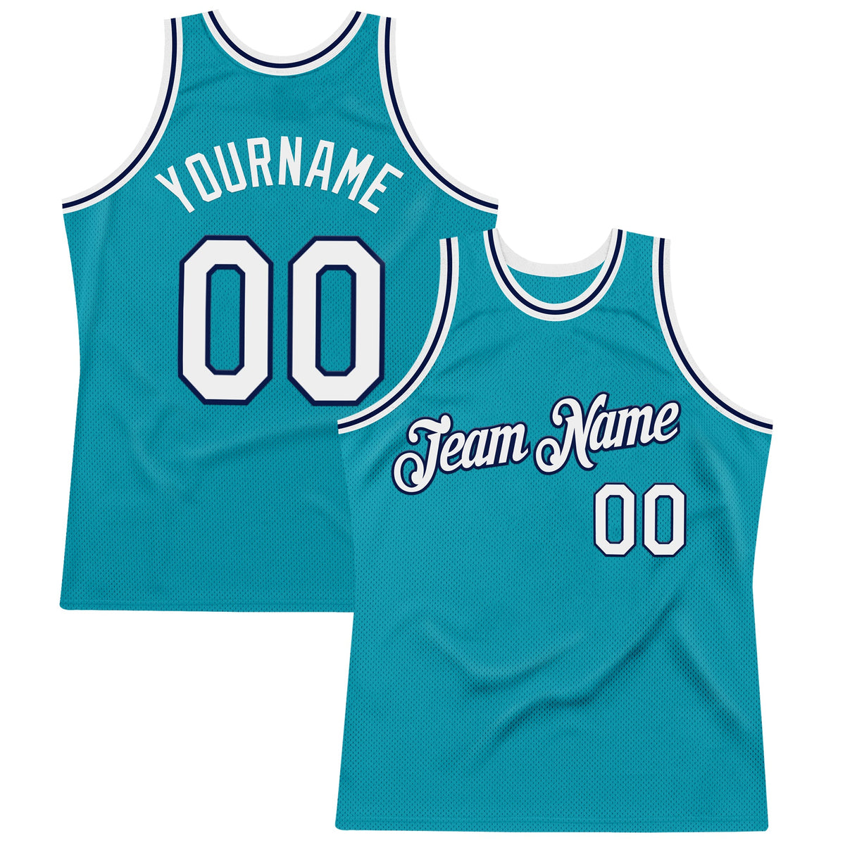 Custom Teal White-Navy Authentic Throwback Basketball Jersey