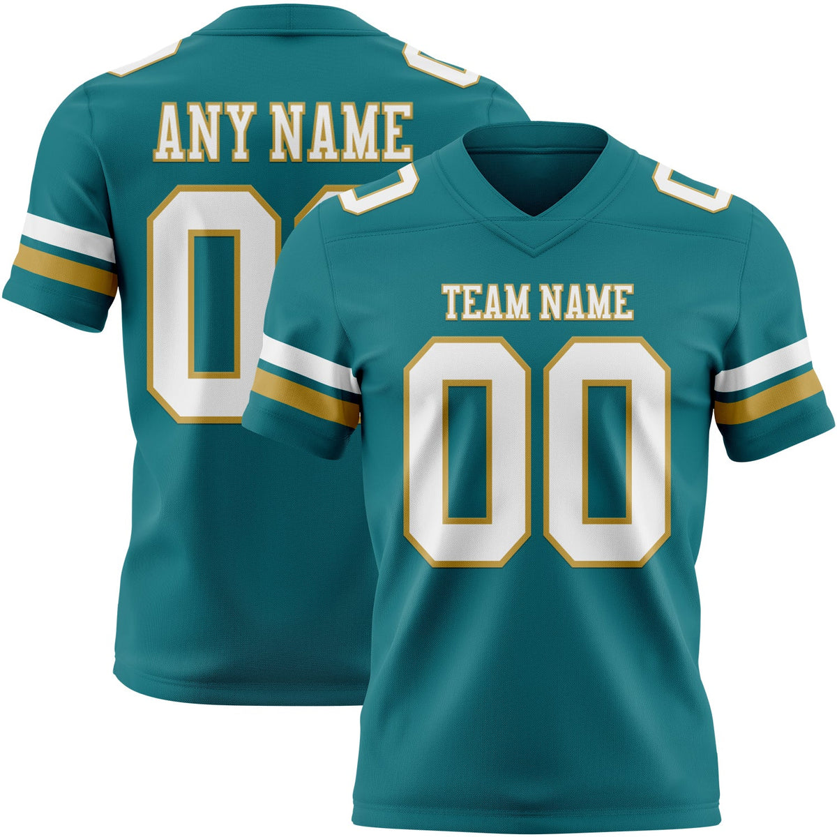 Custom Teal White-Old Gold Authentic Football Jersey