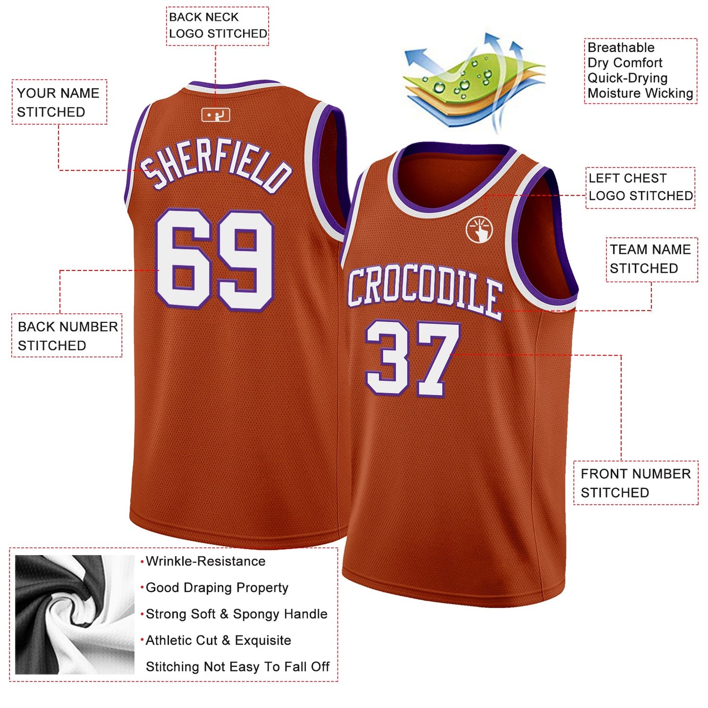 Custom Texas Orange White-Purple Authentic Basketball Jersey Limited