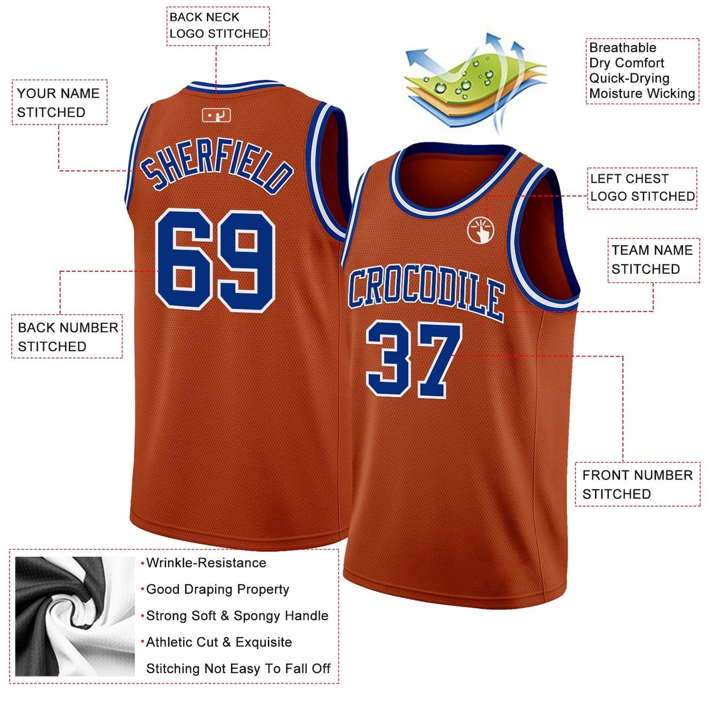 Custom Texas Orange Royal-White Authentic Basketball Jersey Limited