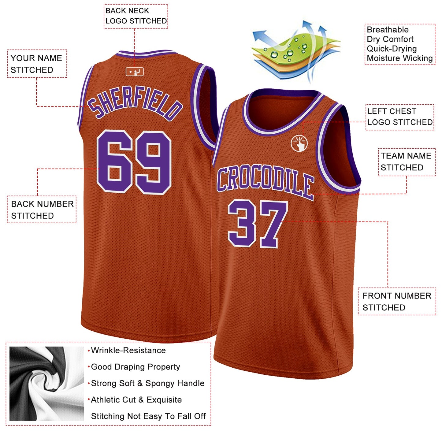 Custom Texas Orange Purple-White Authentic Basketball Jersey Limited