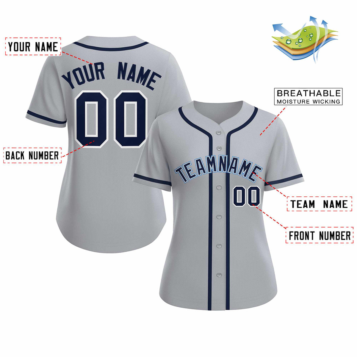 Custom Gray Navy White Classic Style Baseball Jersey for Women Limited